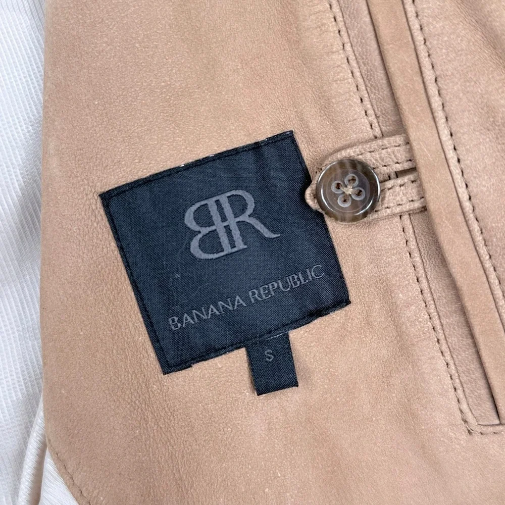 Vintage Banana Republic Suede Field Jacket Mens Small Tan Chore Coat Leather Y2K